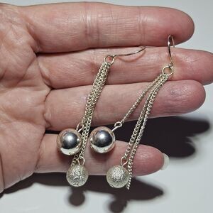 *Sale* Silver Tone Multiple Dangling Ball Earrings Chains